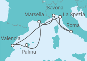 Itinerario del Crucero Francia, España, Italia - Costa Cruceros
