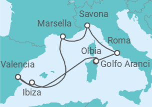Itinerario del Crucero Francia, España, Italia - Costa Cruceros