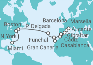 Itinerario del Crucero desde Marsella (Francia) a Miami (Florida) - MSC Cruceros