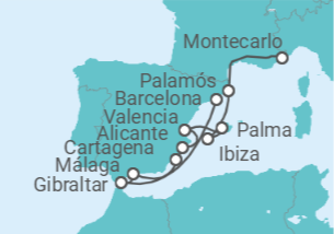 Itinerario del Crucero desde Barcelona (España) a Monte Carlo (Mónaco) - Silversea