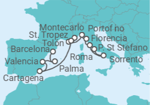 Itinerario del Crucero desde Civitavecchia (Roma) a Barcelona (España) - Silversea