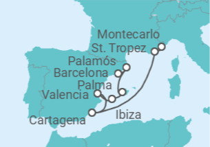 Itinerario del Crucero España, Francia - Silversea