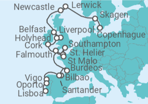 Itinerario del Crucero desde Copenhague (Dinamarca) a Lisboa - Silversea