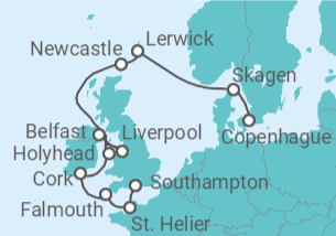 Itinerario del Crucero desde Copenhague (Dinamarca) a Southampton (Londres) - Silversea