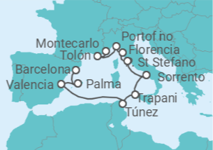 Itinerario del Crucero desde Barcelona (España) a Monte Carlo (Mónaco) - Silversea