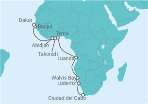 Itinerario del Crucero desde Ciudad del Cabo, Sudáfrica a Dakar - Silversea