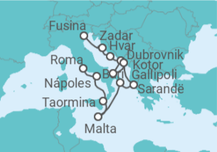 Itinerario del Crucero desde Fusina (Italia) a Civitavecchia (Roma) - Silversea