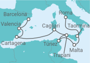 Itinerario del Crucero Italia, Malta, Túnez, España - Silversea