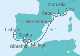 Itinerario del Crucero Francia, España, Gibraltar - Silversea