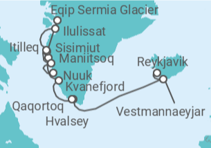 Itinerario del Crucero desde Reykjavik (Islandia) a Nuuk, Groenlandia - Silversea