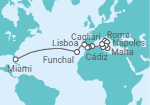 Itinerario del Crucero desde Civitavecchia (Roma) a Miami (Florida) - Silversea