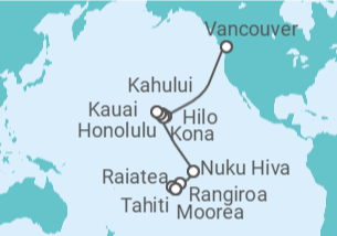 Itinerario del Crucero desde Vancouver (Canadá) a Papeete (Polinesia Francesa) - Silversea