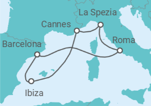 Itinerario del Crucero Vistas Italianas y Atardeceres Españoles - Virgin Voyages