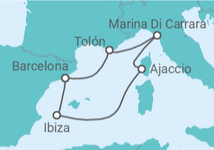 Itinerario del Crucero Mediterráneo Irresistible con Marina di Carrara - Virgin Voyages