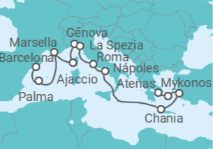 Itinerario del Crucero desde Barcelona (España) a Atenas (Grecia) - Princess Cruises