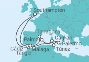 Itinerario del Crucero Marruecos, España, Italia, Túnez - Cunard