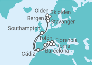 Itinerario del Crucero Noruega, Reino Unido, España, Francia, Italia - Princess Cruises