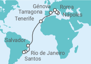 Itinerario del Crucero Italia, España, Brasil - MSC Cruceros