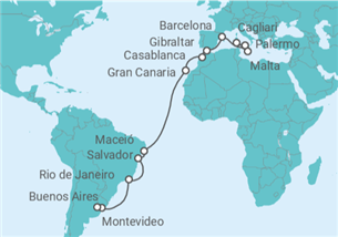 Itinerario del Crucero desde Cagliari (Cerdeña) a Buenos Aires (Argentina) - MSC Cruceros