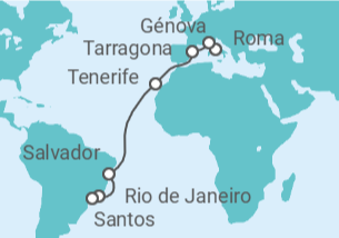 Itinerario del Crucero Italia, España, Brasil - MSC Cruceros