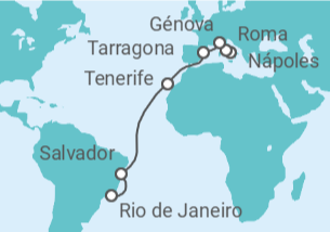 Itinerario del Crucero Italia, España, Brasil - MSC Cruceros