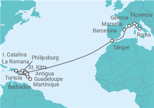 Itinerario del Crucero desde Civitavecchia (Roma) a La Romana (R.Dominicana) - MSC Cruceros