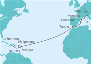 Itinerario del Crucero Francia, España, Marruecos, Antigua Y Barbuda, Saint Maarten - MSC Cruceros