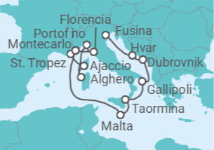 Itinerario del Crucero desde Fusina (Italia) a Monte Carlo (Mónaco) - Silversea