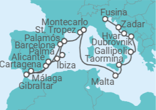 Itinerario del Crucero desde Barcelona (España) a Fusina (Italia) - Silversea