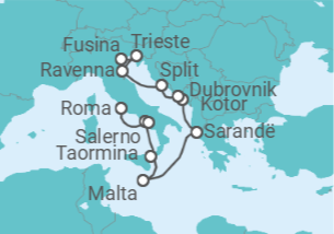 Itinerario del Crucero desde Civitavecchia (Roma) a Fusina (Italia) - Silversea
