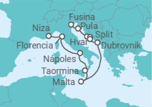 Itinerario del Crucero desde Fusina (Italia) a Niza (Francia) - Silversea