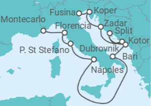 Itinerario del Crucero desde Fusina (Italia) a Monte Carlo (Mónaco) - Silversea