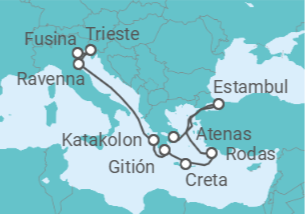 Itinerario del Crucero desde Atenas (Grecia) a Fusina (Italia) - Silversea