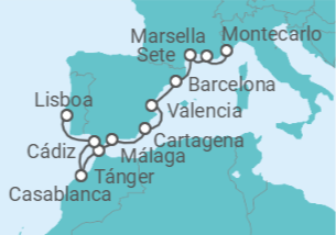 Itinerario del Crucero desde Monte Carlo (Mónaco) a Lisboa - Silversea