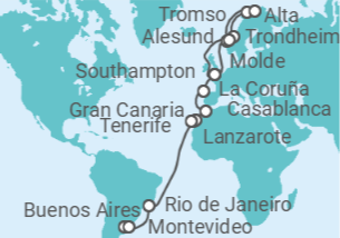 Itinerario del Crucero desde Buenos Aires (Argentina) a Southampton (Londres) - Princess Cruises
