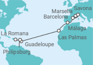 Itinerario del Crucero Italia, España, Guadalupe, Saint Maarten - Costa Cruceros