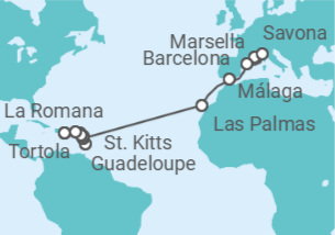 Itinerario del Crucero desde Marsella (Francia) a La Romana (R.Dominicana) - Costa Cruceros