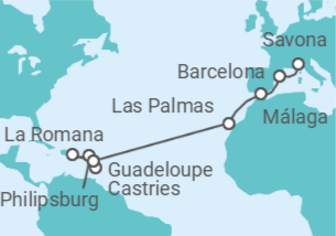 Itinerario del Crucero España, Guadalupe, Saint Maarten, República Dominicana, Santa Lucía - Costa Cruceros