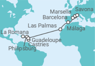 Itinerario del Crucero desde Marsella (Francia) a Guadalupe (Pointe-à-Pitre) - Costa Cruceros