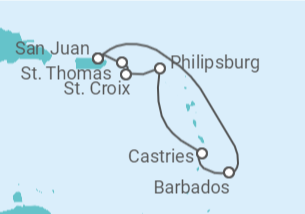 Itinerario del Crucero Islas Vírgenes - Eeuu, Saint Maarten, Santa Lucía, Barbados - Royal Caribbean
