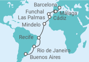 Itinerario del Crucero Brasil, Cabo Verde, España, Portugal - Costa Cruceros