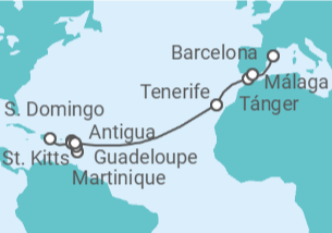 Itinerario del Crucero desde Santo Domingo (Rep. Dominicana) a Barcelona (España) - Costa Cruceros