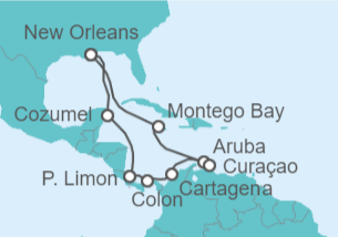 Itinerario del Crucero Jamaica, Aruba, Curaçao, Colombia, Panamá, Costa Rica, México - Carnival