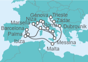 Itinerario del Crucero desde Trieste (Italia) a Civitavecchia (Roma) - Cunard