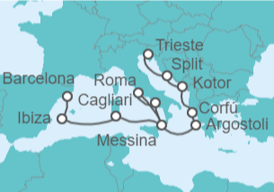 Itinerario del Crucero desde Barcelona (España) a Trieste (Italia) - Cunard
