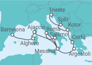 Itinerario del Crucero desde Barcelona (España) a Trieste (Italia) - Cunard