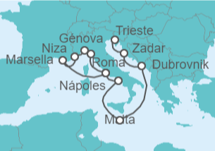Itinerario del Crucero desde Trieste (Italia) a Civitavecchia (Roma) - Cunard