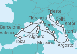 Itinerario del Crucero desde Barcelona (España) a Trieste (Italia) - Cunard
