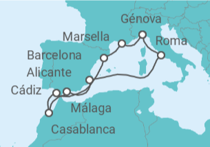 Itinerario del Crucero Italia, Francia, España, Marruecos - MSC Cruceros