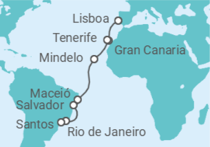 Itinerario del Crucero España, Cabo Verde, Brasil - Costa Cruceros